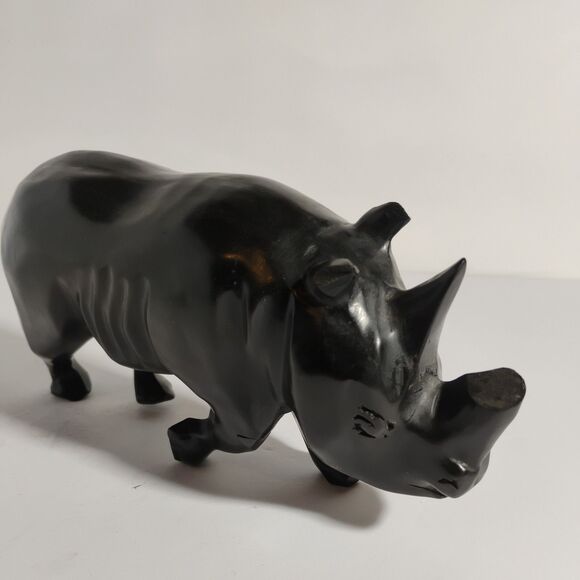 Hand Carved Solid Wood Rhino Sculpture Wildlife Small Figure animal 9” - Picture 6 of 16